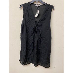 J Valdi Womens Casual V Neck Tie Front Sleeveles Blouse Top Black Size XL NWT